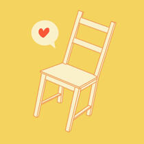 A cartoonish drawing of a chair emoting a heart